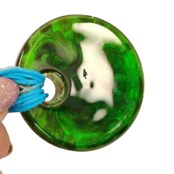 ART GLASS PENDANT NECKLACE ROPE CIRCLE HEART SWIRL GLITTER HANDMADE - Picture 11 of 15